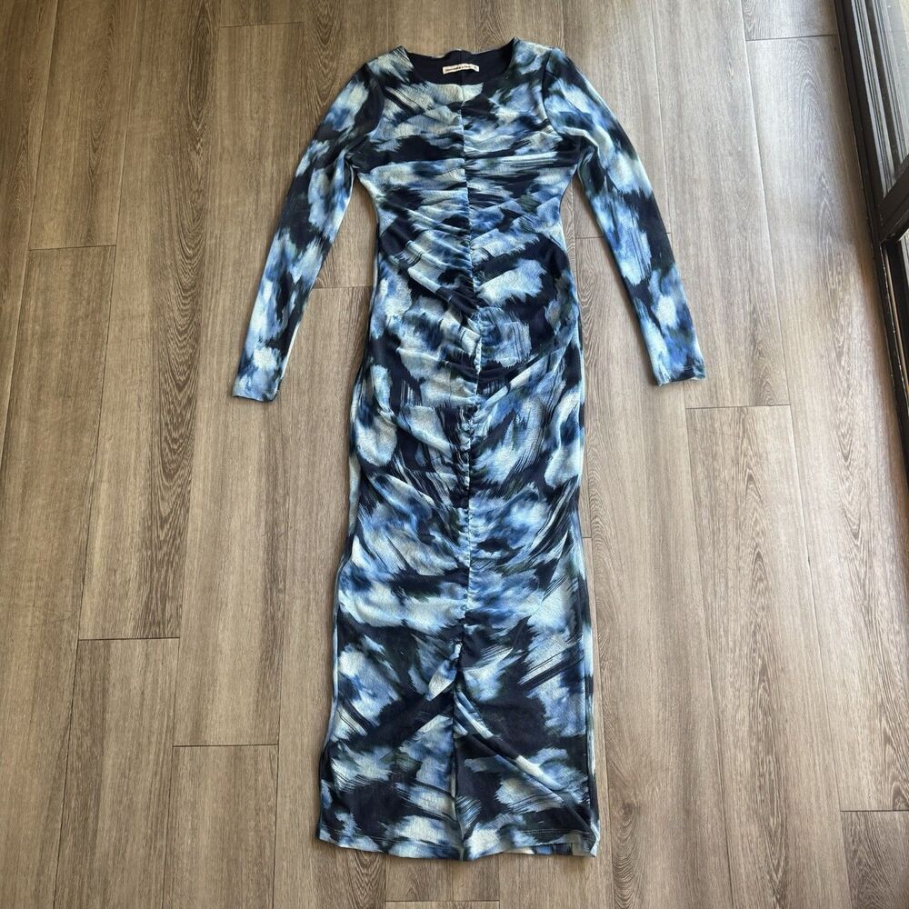 Abercrombie & Fitch Blue Mesh Bodycon Long Sleeve Twist Front Long Dress Sz XS - Picture 11 of 14